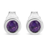 .925 Sterling Silver Bezel Set 3.5Mm Treated Purple Amethyst Gemstone Solitaire Stud Earrings